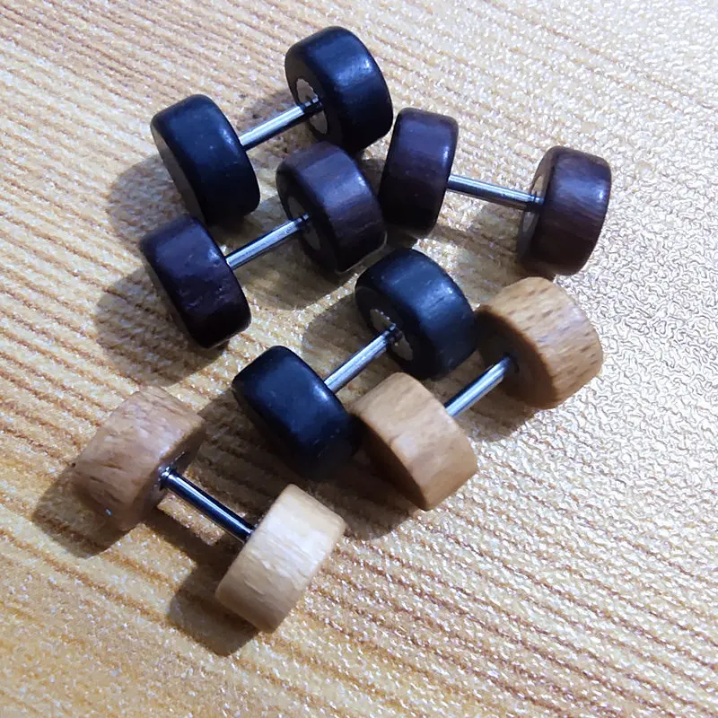 

Fashion 8mm Barbell Stud Earrings Original Wood Color Stud Earrings For Man Black Brown Stud Earrings Friendly Wooden Jewelry