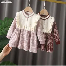 Детские платья для девочек; сезон осень-зима; вязаное платье для малышей; платье принцессы с оборками для малышей; хлопковое шерстяное платье для маленьких девочек