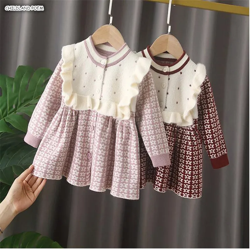 

Kids Dresses For Girls Autumn Winter Knitted Baby Dress Ruffle Princess Baby Dress Cotton Woolen Toddler Baby Girls Dress