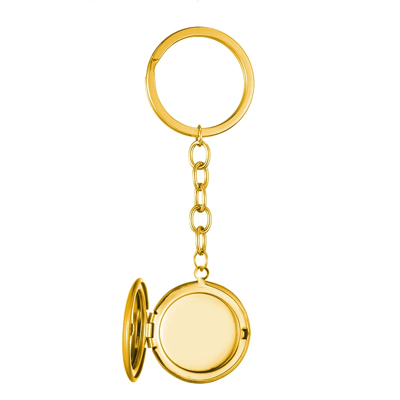 Custom Photo& Name Ring Keychain For Men Women Stainless Steel Round Photo Album Pendant Star Heart Key Ring Silver Gold Circle - Цвет: Round Gold 2 Blank
