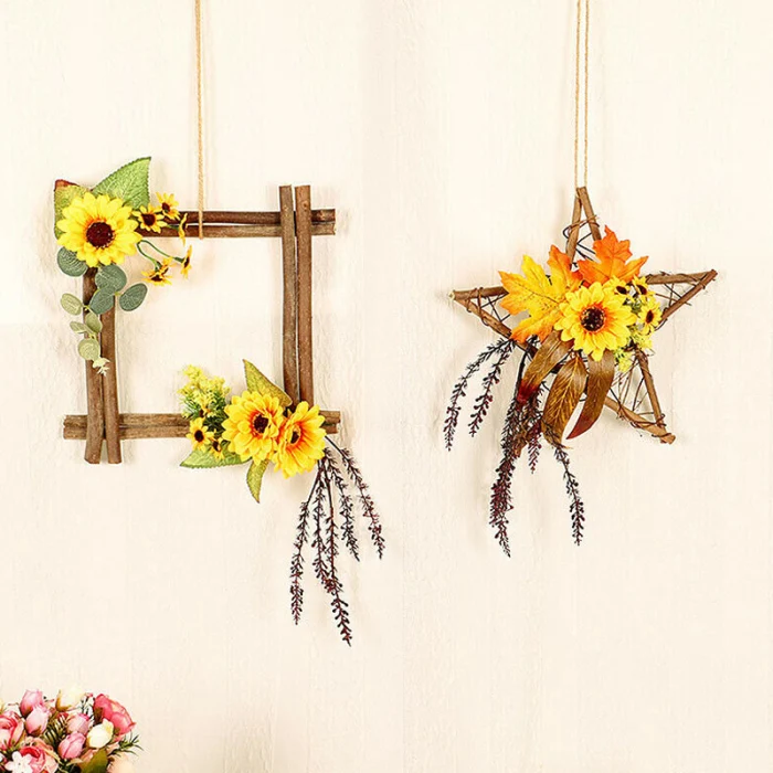 Artificial Fake Sunflower Leaf Hanging Wreath Front Door Party Home Decor GQ999