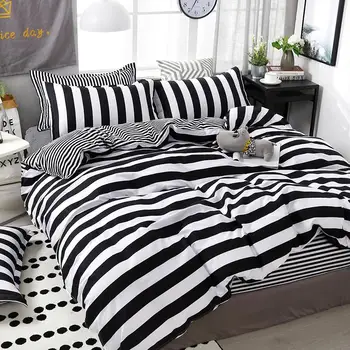 

Quality Black White Stripe Printing Textile Bedding Set Include Duvet Cover&sheets&pillowcases Comfortable Home Bed Set