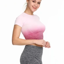 Женский спортивный укороченный топ бесшовная Спортивная, с коротким рукавом спортивный Топ Спортивная одежда Женская футболка для йоги фитнес тренажерный зал спортивные топы Спортивные