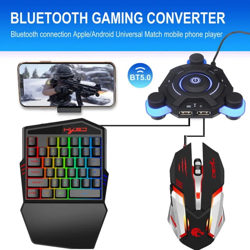  Bluetooth 5.0 Gaming Keyboard Mouse Converter Combo For Smartphone PC PUBG Mobile Game Accessories