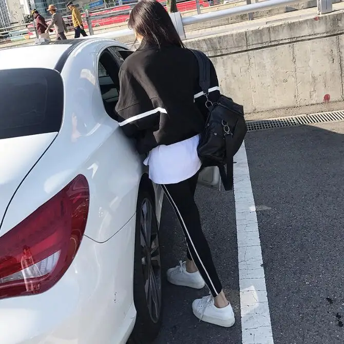 Harajuku Женская толстовка в полоску с рукавом «летучая мышь» со стоячим воротником на молнии, свободные толстовки, повседневный джемпер, топы