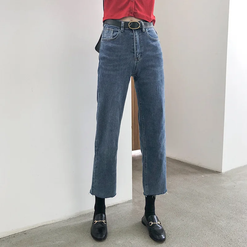 

2020 Fashion Urban Leisure Spring and Autumn Retro High Waist Modified Leg Type Slim Pants with Raw Edge and Cropped Pants