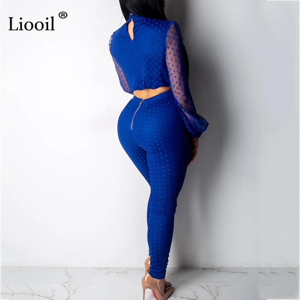 Liooil сексуальный женский комбинезон из двух частей в горошек и сеточку,, черные, белые вечерние комбинезоны с длинным рукавом, женский комбинезон