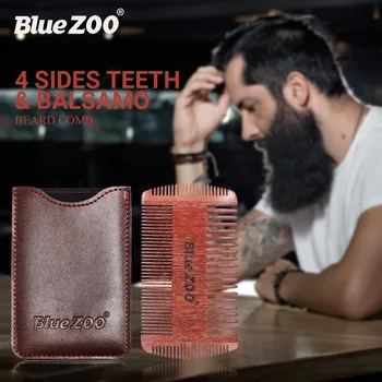 

4-Sided Mustache Comb + Bag hong tan xiang bluezoo Hair Mustache Comb Portable Comb Men Nursing Care