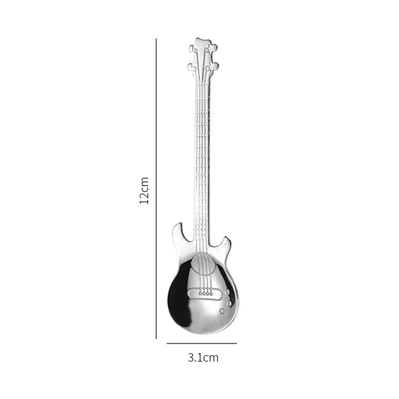 Silver 1 шт. гитары Комплект кофейных ложек из нержавеющей стали, дессертная ложка для мороженого Чай столовые ложки для питья аксессуары для кофе - Цвет: Silver