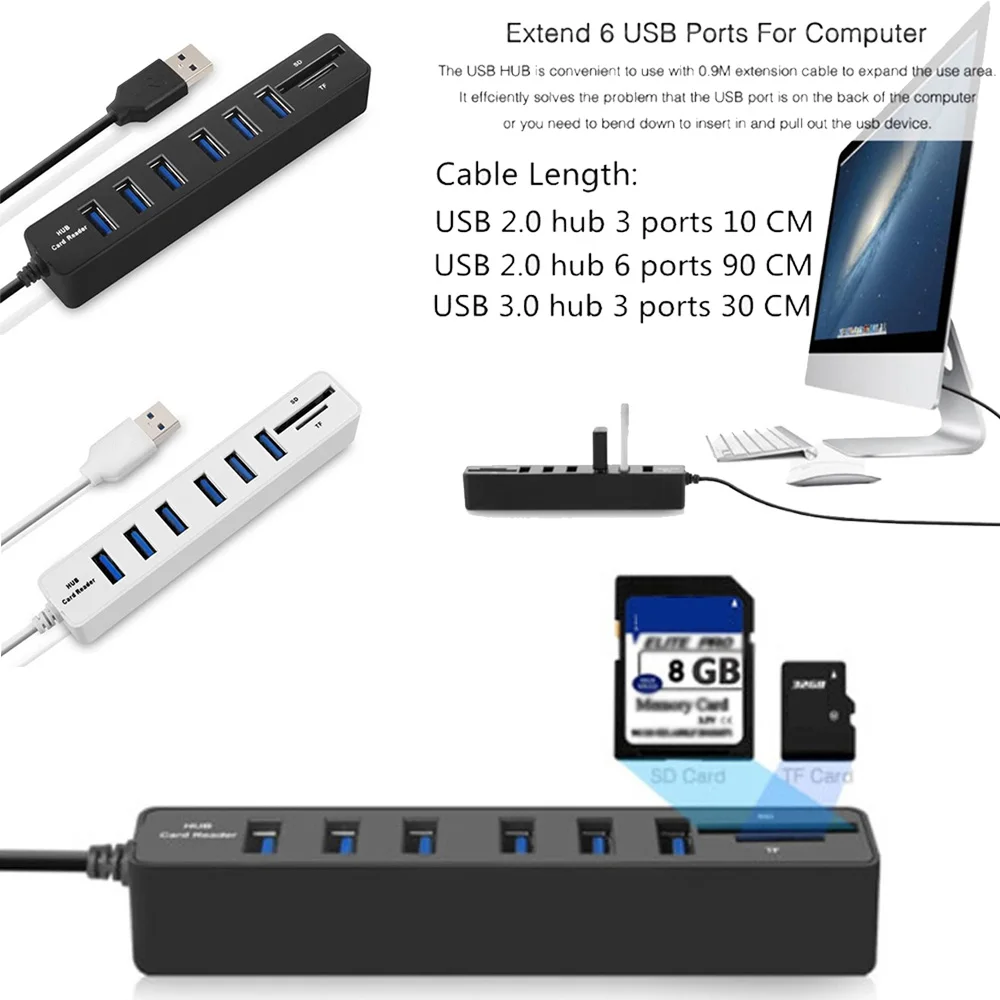 Usb-хаб 2,0 Мульти USB 2,0 док-станция USB высокоскоростной разветвитель 3/6 Порты жил устройство для чтения карт SD TF все в одном для ПК Компьютерные аксессуары
