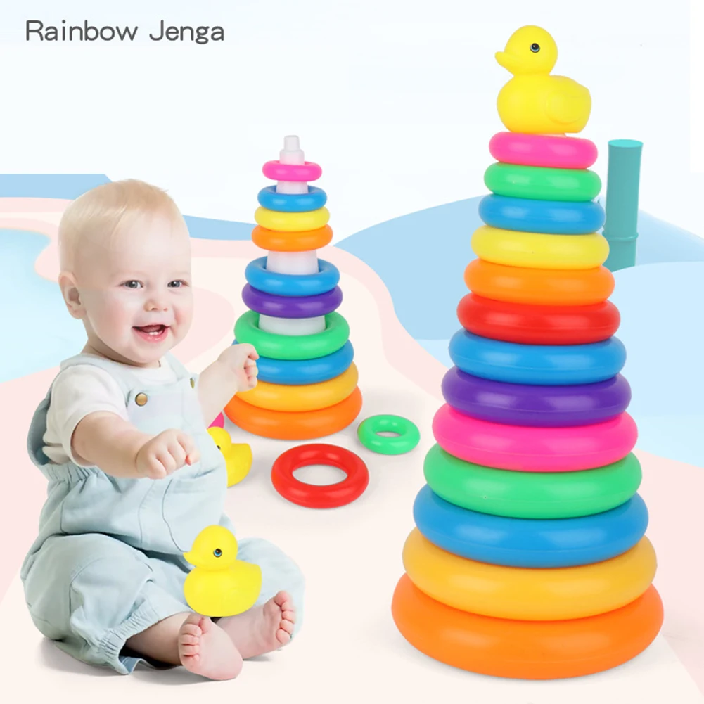 Baby Rainbow Tower Stacking Circle Fun Duck Ring Puzzle Game Pyramid Kid Toddler Color Cognition Early Educational Toy Gifts | Игрушки и