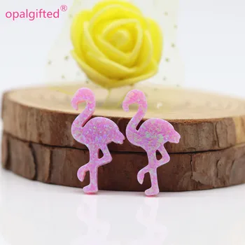 

(25pcs/lot)Free shipping New Arrived 12.2*23.86mm op10 pink synthetic opal flamingo shape for necklace