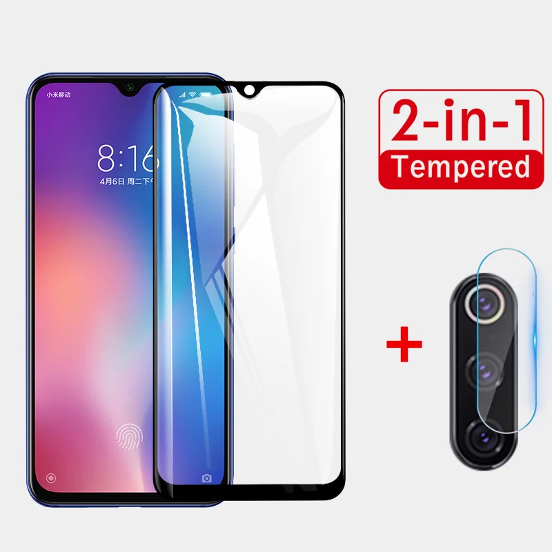 2 IN 1 Black Glass Tempered Glass for Xiaomi Mi 9 T SE 9T Pro Mi9T Mi8 Screen Protector Camera On Protective Glass for Xiaomi Mi 9T 9 SE 8 Lite Pro - Цвет: 2 IN 1 Black Glass