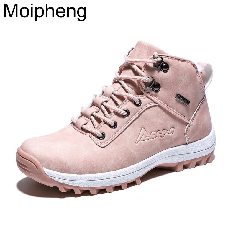 Moipheng/женские зимние ботильоны; зимняя теплая плюшевая обувь на танкетке и резиновой платформе; пикантная розовая Женская обувь из искусственной замши на шнуровке; Botas Mujer