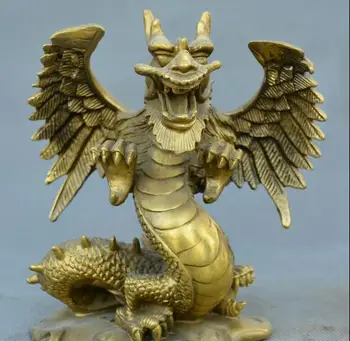 

Chinese fengshui old Bronze carve pterosaur Fortune dragon auspicious Statue
