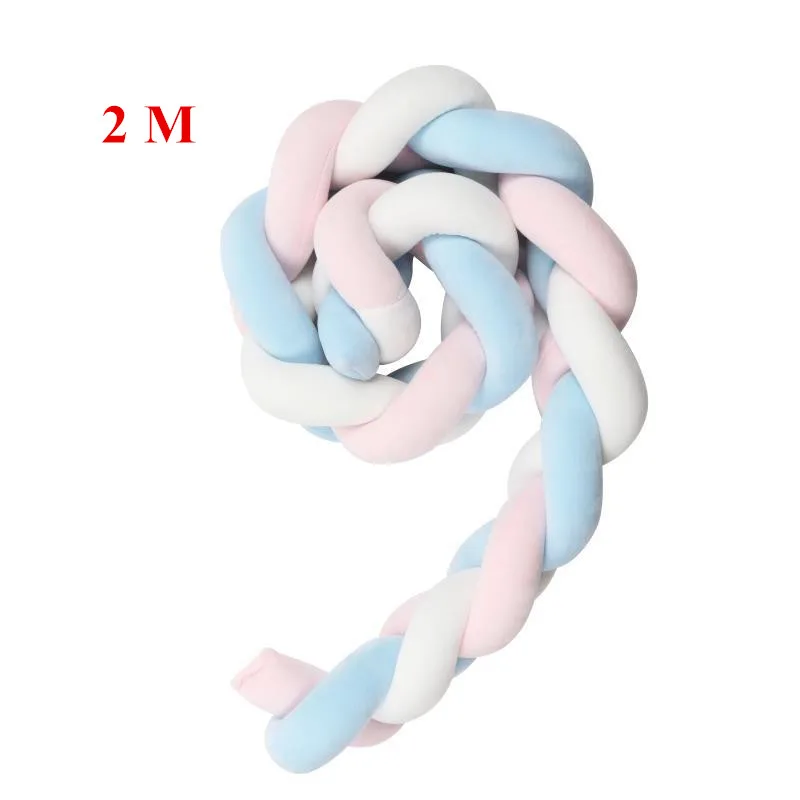 Pink White Blue 2M Бампер для новорожденной кровати с узлом/протектор Tour De Lit Bebe Tresse, бампер для детской кроватки, бамперы для детской кроватки - Цвет: Pink White Blue 2M