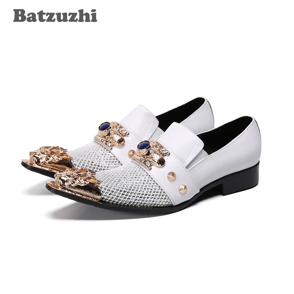Batzuzhi Personality Men Shoes Pointed Metal Tip Leather Dress
