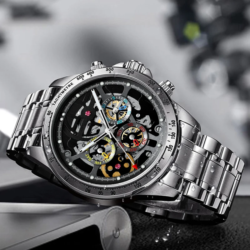 US $59.49 Luxury Brand Skeleton Mechanical Men Watches Haiqin Design Stainless Steel Automatic Watches For Men Pagani Design Reloj Hombres