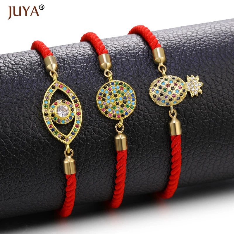 Модные браслеты из красной веревки для женщин Роскошные циркониевые кристаллы цветок золотые браслеты женские ювелирные изделия Рождественский браслет