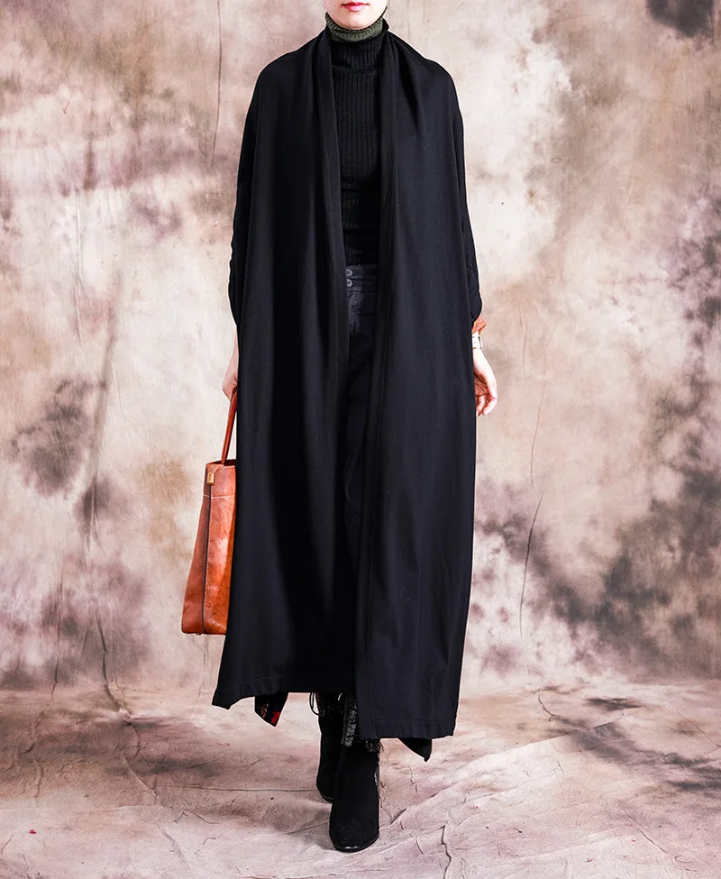 19 Autumn New Products Large Size Dress Retro Black And White with Pattern Outdoor Irregular Long over-the-Knee Cardigan