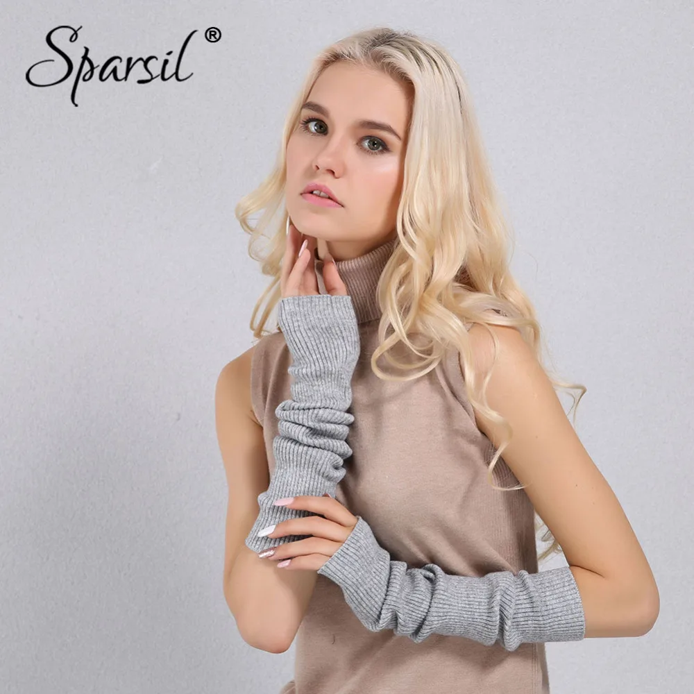 Sparsil женские осенние кашемировые вязаные перчатки длиной до локтя однотонные