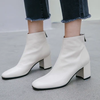 

INS HOT Women Ankle Boots natural leather outdoor booties woman ankle boots metal heel Rear zipper shoes woman Fashion casual