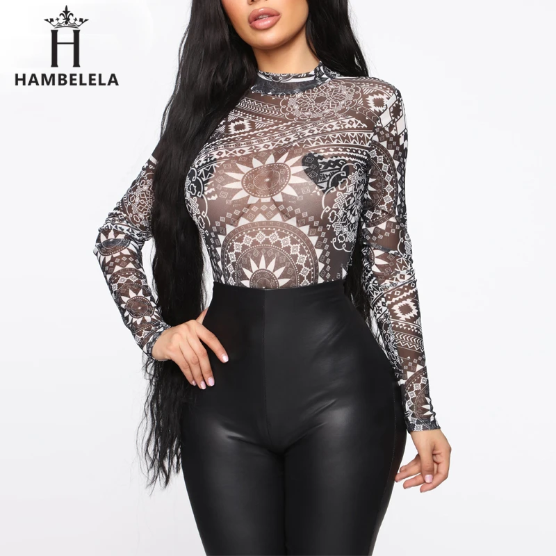 HAMBELELA 2020 Autumn Winter Vintage Printed Bodysuit Women Mesh Material See Through Club Rompers Women Jumpsuit Sexy Overalls (4)