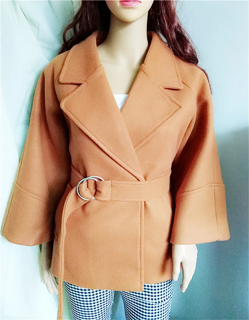 Зимнее шерстяное пальто и куртка для женщин корейского размера плюс короткая куртка теплый элегантный Пояс шерстяное пальто из кашемира винтажное пальто женская накидка