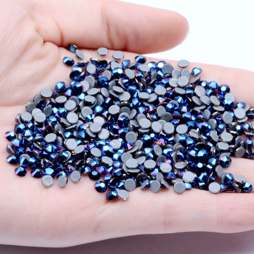 

Blue Hematite flatback iron on rhinestones hot fix crystals Metallic Blue strass glass hotfix stones for needlework clothing