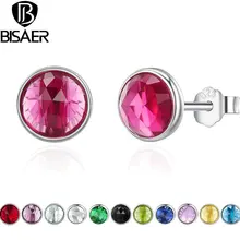 Bijoux,, 925 пробы, серебряные, с камнем рождения, капли, Forever Circle, маленькие серьги-гвоздики для женщин, Стерлинговое серебро, ювелирные изделия, brincos