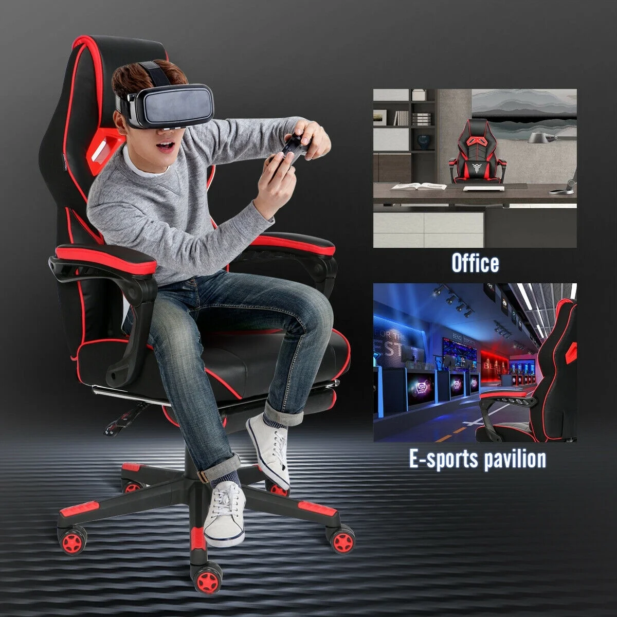  Ergonomic Racing Gaming Chair Video Games PU Leather Office Swivel Recliner Computer Seat Footrest