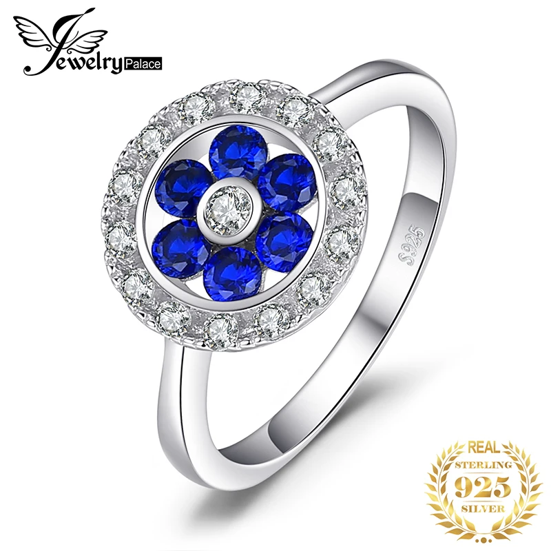 Jewelrypalace модные 0.72ct круглый создан синий шпинель цветок Юбилей кольцо для Для женщин 925 серебро классические ювелирные изделия