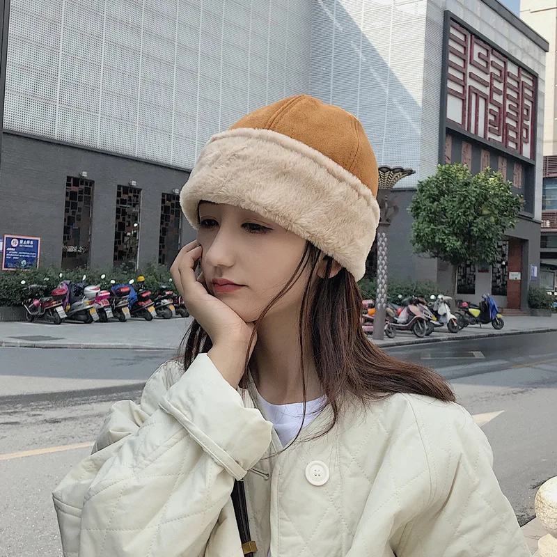 plush beige cap landlord autumn winter retro street fashion beanie cap thicker skullcap landlord plush sailor hat cap baseball men women