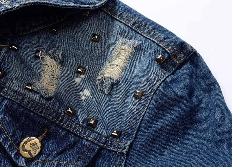 KIOVNO Men's Ripped Casual Denim Jackets With Rivet Slim Fit Distressed Jeans Jackets Outwear For Male Blue (2)