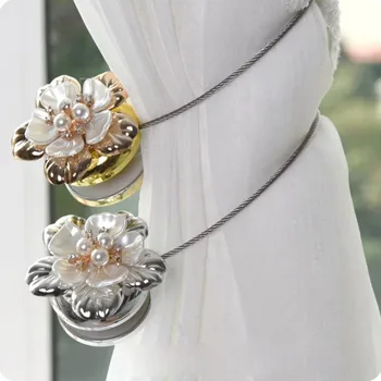 

1pc Gold Silver Flower Wire Curtains Tieback Magnet Curtains Buckle Magnetic Curtain Holder Curtain Strap Accessories