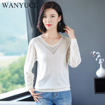 

WANYUCL ladies sweater lace top early autumn 2020 new women's spring and autumn wear thin ice silk sweater