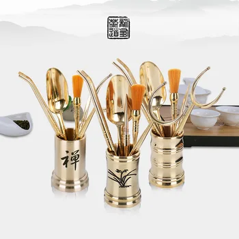 

Pure Bronze Zen Tea Ceremony Six Gentleman Suit Group Combine Fine Workmanship Originality Tea Tea Tool Clips Infusion