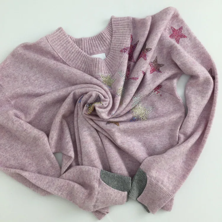 Women Sweater Winter Niche Hot Diamond Star Knit Long Sleeve Round Neck Cashmere Loose Female Sweater