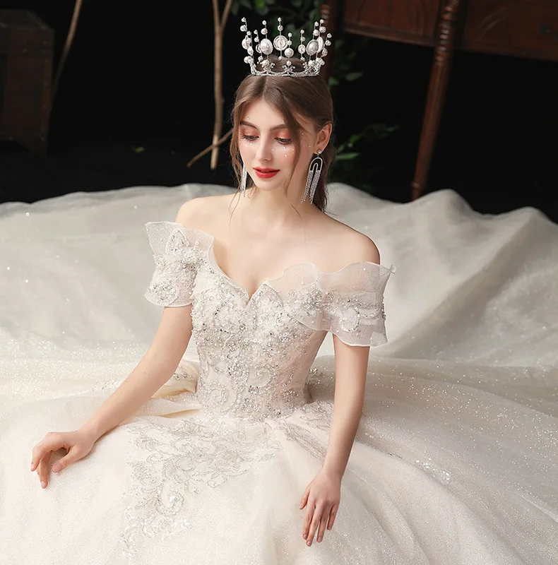 Свадебное платье с открытыми плечами Mori Super Fairy Fantasy европейского стиля со шлейфом