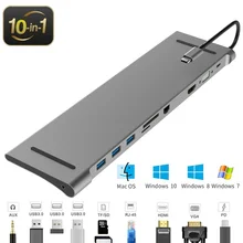 10 в 1 концентратор USB C 4 к док-станция Тип C HDMI сплиттер док-станция RJ45 Lan PD питание thunderbolt 3 для i Mac book Air