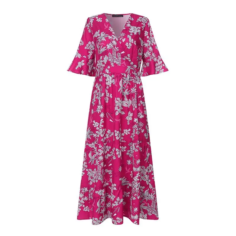 ZANZEA Для женщин с ярким цветочным принтом в богемном стиле; платье элегантное, миди, для девушек, элегантное, элегантные платья Вечерние вечернее летний сарафан 5XL - Цвет: Rose