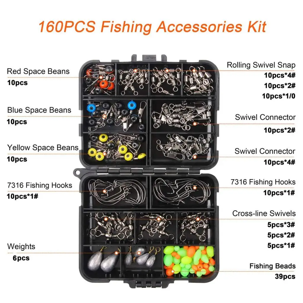 160/187pcs Fishing Accessories Kit Jig Hooks Fishing  Equipment Accessories Set for Freshwater Saltwater with Tackle Box