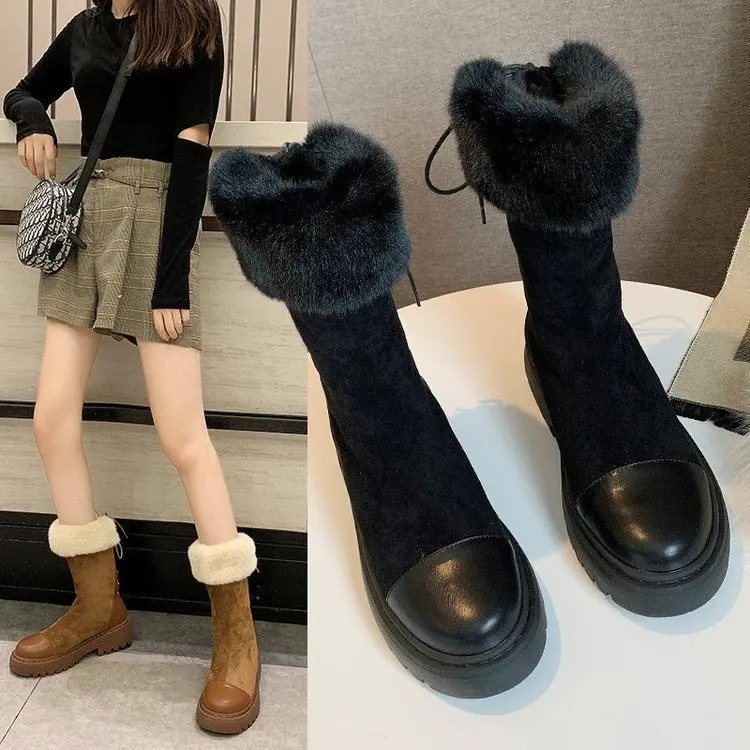 

Middle tube Martin boots women 2020 winter new ins thick bottom and velvet warm lace-up women boots