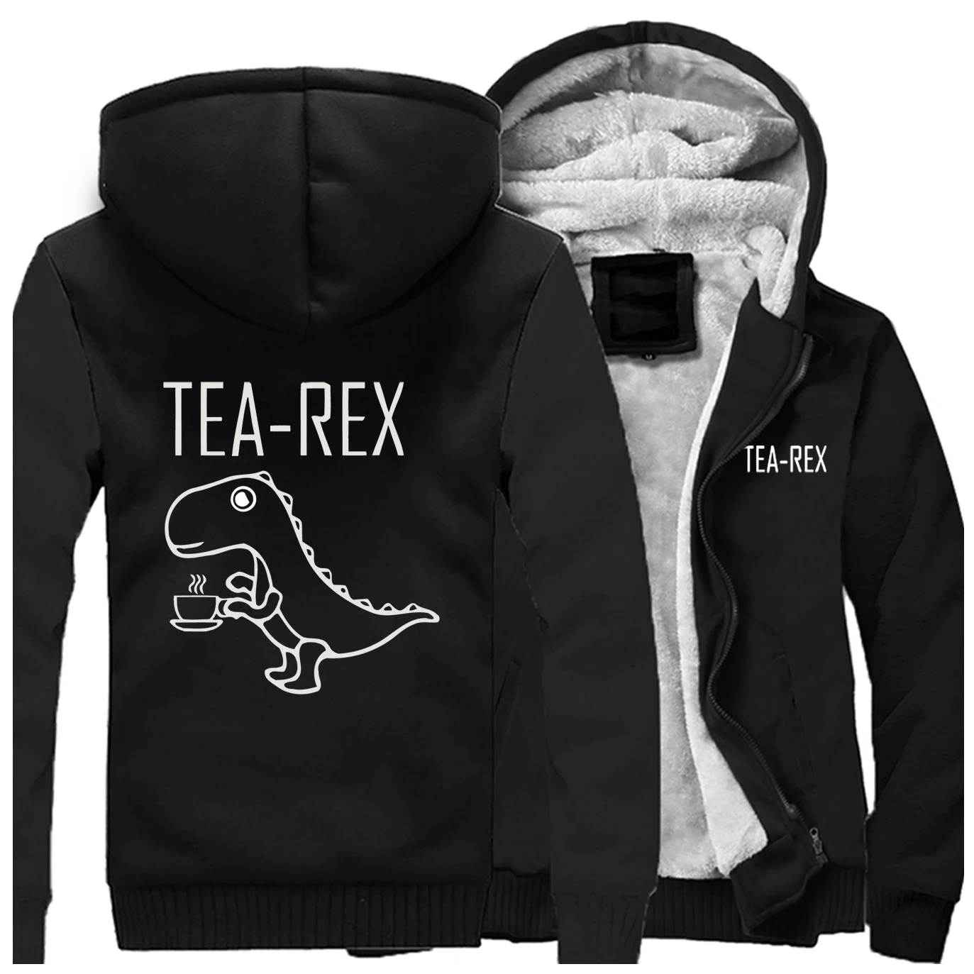 Мужская Толстая зимняя Флисовая теплая куртка с динозавром, куртки Funy tea Rex Joke Pun Jurassic, худи кофейного цвета с изображением динозавра - Цвет: Black 5