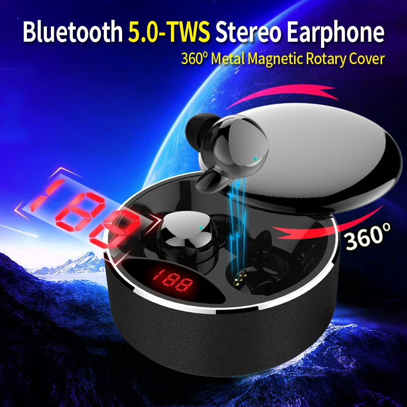 Baratos Auriculares inalámbricos de música mágica bluetooth 5,0 auriculares de TWS con pantalla LED mini botón táctil en la oreja compatible con carga inalámbrica