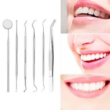 

6Pcs Stainless Dental Tool Set Dentist Tooth Clean Mirror Hygiene Tooth Kit Picks Tartar Health Inspection Cleaning Oral Cl O7G1