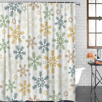 

Waterproof Polyester Fabric Shower Curtain Christmas Theme Colorful Snowflake Pattern Shower Curtain