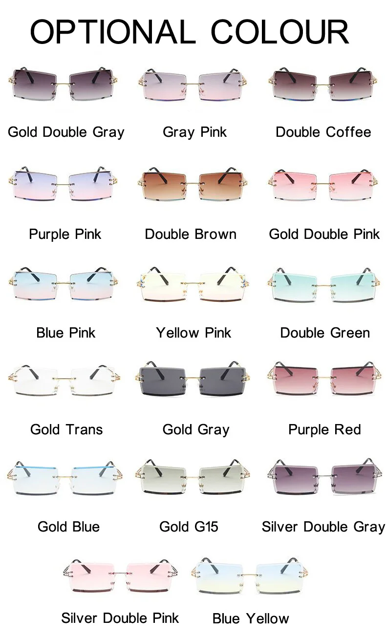 Vintage Brown Square Sunglasses Women Luxury Brand Small Rectangle Sun Glasses Female Gradient Mirror Rimless Oculos De Sol oversized sunglasses