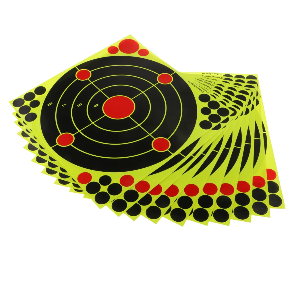10 Sheet Shooting Targets 12' Reactive Splatter Florescent Target Shooting Target Sticker for Hunting Archery Arrow Training