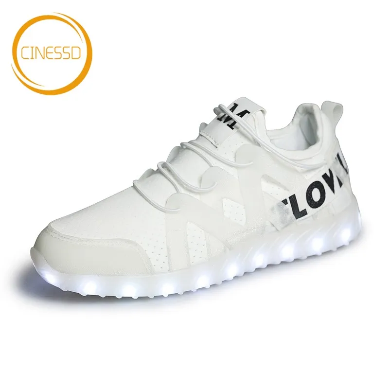 

CINESSD New LED Couple Running Shoes Breathable Luminous Walking Sneakers USB Chargeable Lightweight Lovers Jogging Shoes Unisex